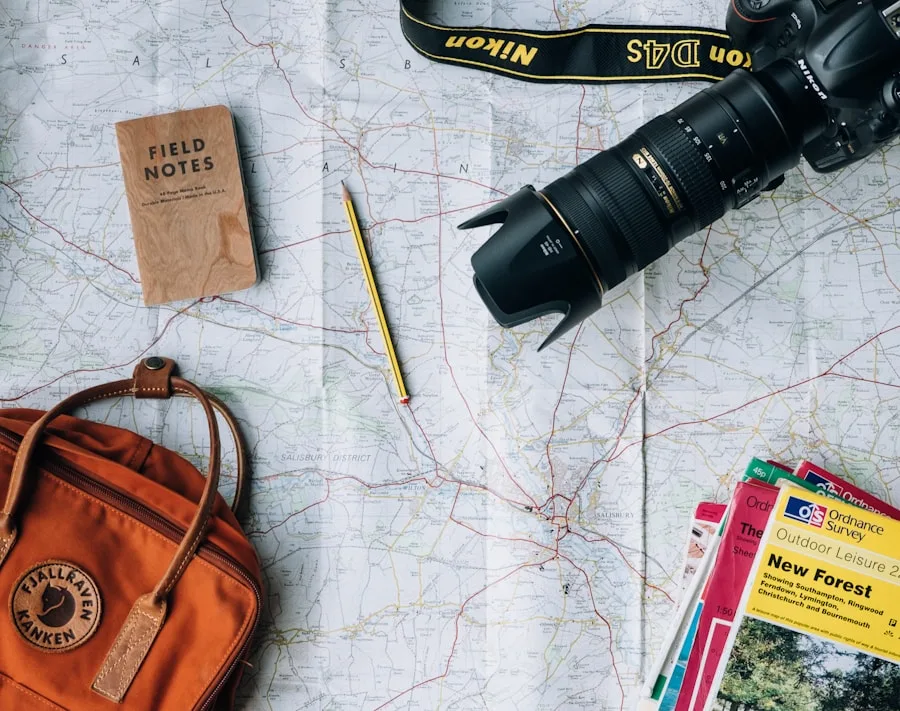 Traveller looking at a map while planning a trip