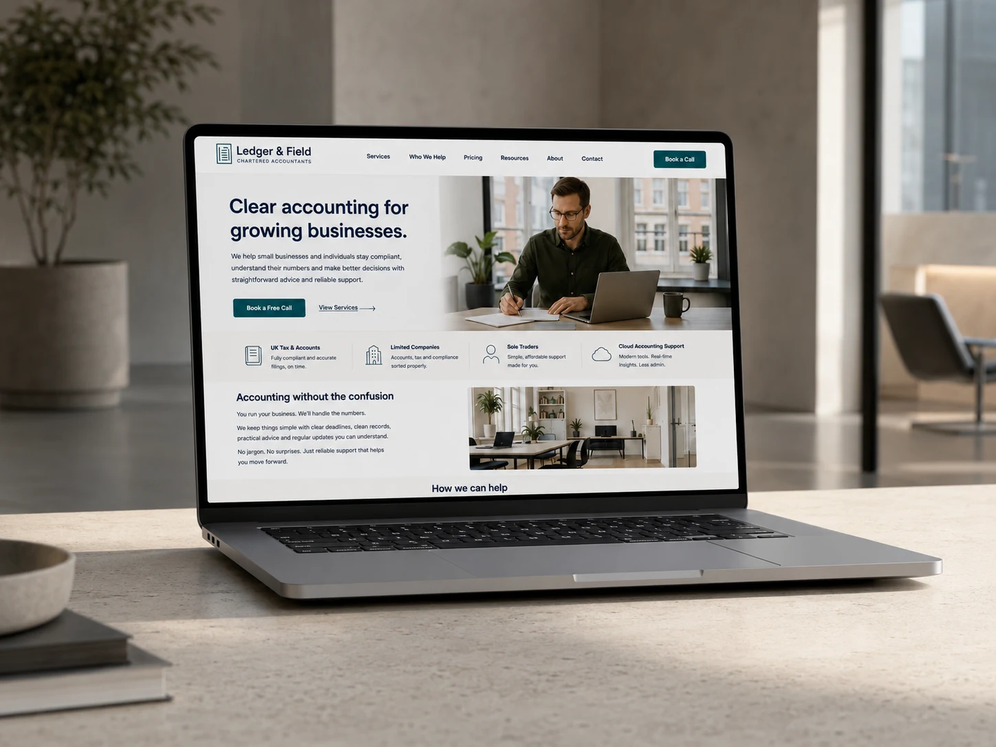 Ledger & Field accountancy website mockup